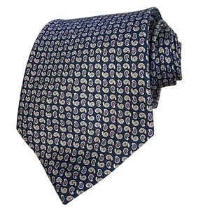 Bijoux Terner Men's Silk Paisley Tie Blue Tan‎ Classic Length 60” x 4”